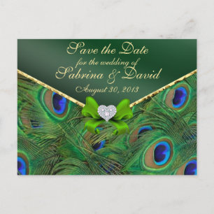 Emerald Green Peacock Save the Date Briefkaart