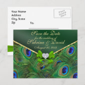 Emerald Green Peacock Save the Date Briefkaart (Voorkant / Achterkant)