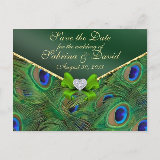 Emerald Green Peacock Save the Date Briefkaart (Voorkant)