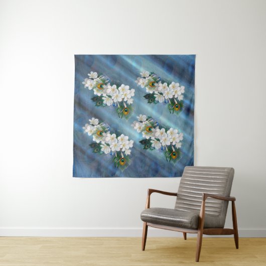 Emerald Green Peacock Silk bouquets Wandkleed (In Situ (horizontaal))