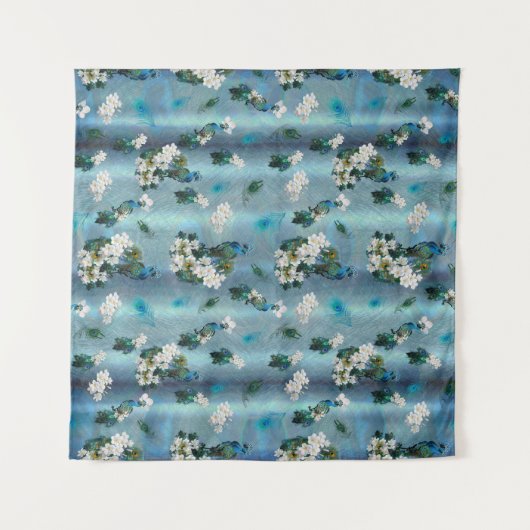 Emerald Green Peacock Silk bouquets Wandkleed (Voorkant (horizontaal))