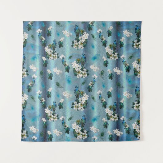 Emerald Green Peacock Silk bouquets Wandkleed (Voorkant)