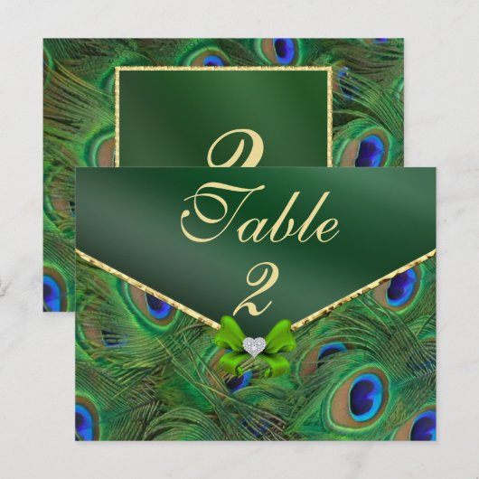 Emerald Green Peacock Table Number Kaart (Voorkant / Achterkant)