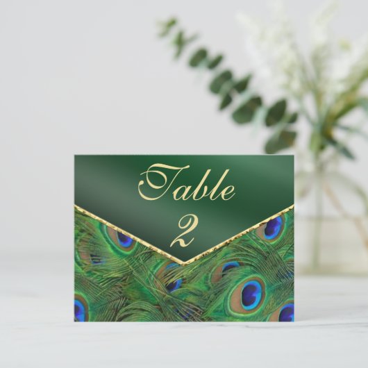 Emerald Green Peacock Table Number Kaart (Staand voorkant)