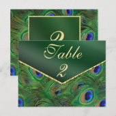 Emerald Green Peacock Table Number Kaart (Voorkant / Achterkant)
