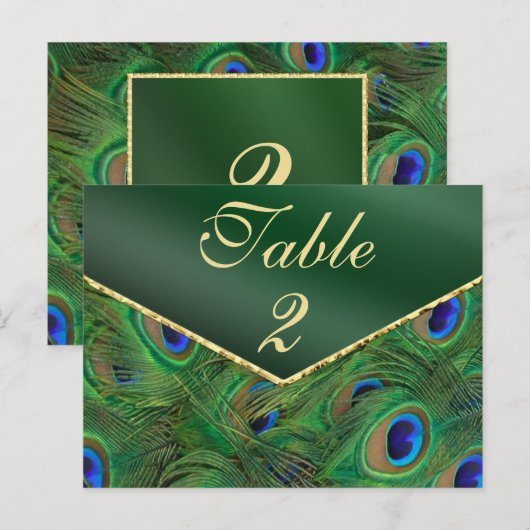 Emerald Green Peacock Table Number Kaart (Voorkant / Achterkant)