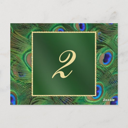 Emerald Green Peacock Table Number Kaart (Achterkant)