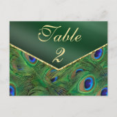 Emerald Green Peacock Table Number Kaart (Voorkant)