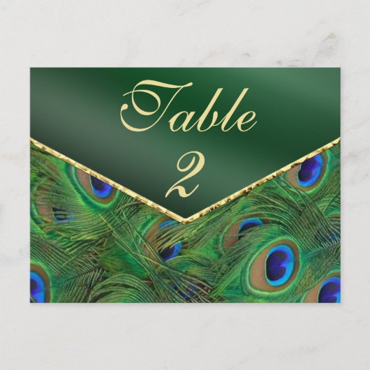 Emerald Green Peacock Table Number Kaart (Voorkant)