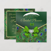 Emerald Green Peacock Vrijgezellenfeest Invite Kaart (Voorkant / Achterkant)