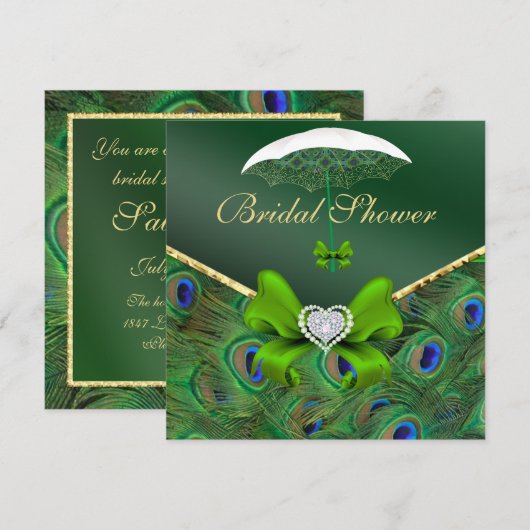 Emerald Green Peacock Vrijgezellenfeest Invite Kaart (Voorkant / Achterkant)