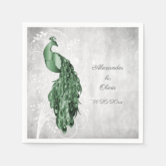 Emerald Green Peacock Vrijgezellenfeest Napkins Servet (Voorkant)