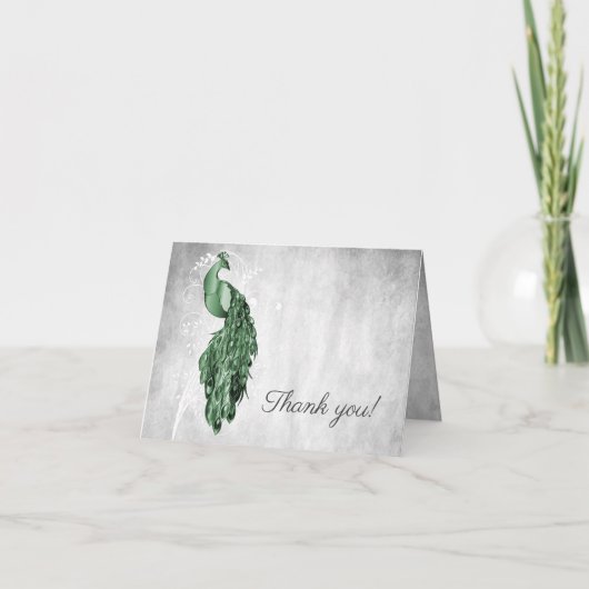 Emerald Green Peacock Weddenschap Bedankt (Voorkant)