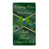 Emerald Green Peacock Weddenschap Wine Label (Voorkant)