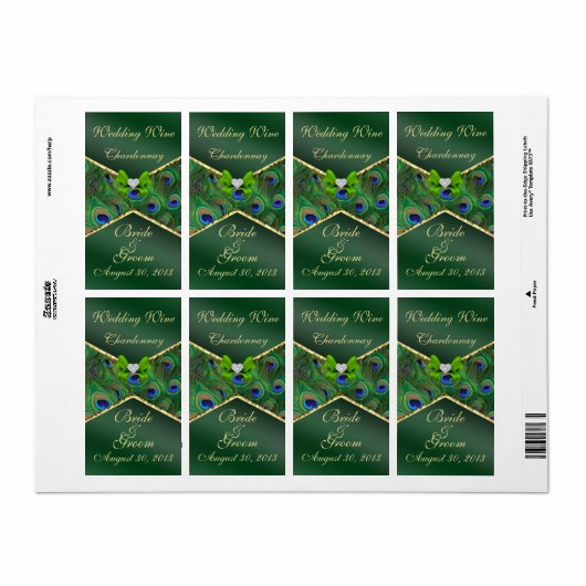 Emerald Green Peacock Weddenschap Wine Label (Full Sheet)