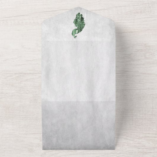 Emerald Green Peacock Wedding All In One Uitnodiging (Buitenkant)