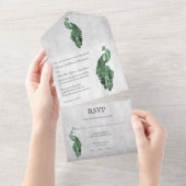 Emerald Green Peacock Wedding All In One Uitnodiging (Afscheurbaar)