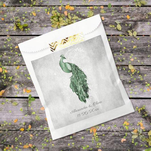 Emerald Green Peacock Wedding Favor Bag Bedankzakje