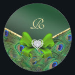 Emerald Green Peacock Wedding Gift Seal Ronde Sticker<br><div class="desc"></div>