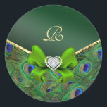 Emerald Green Peacock Wedding Gift Seal Ronde Sticker<br><div class="desc"></div>