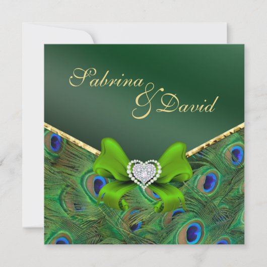 Emerald Green Peacock Wedding Invitation Kaart (Voorkant)