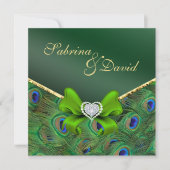 Emerald Green Peacock Wedding Invitation Kaart (Voorkant)