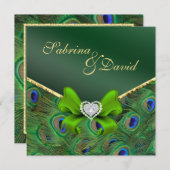 Emerald Green Peacock Wedding Invitation Kaart (Voorkant / Achterkant)