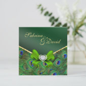 Emerald Green Peacock Wedding Invitation Kaart (Staand voorkant)