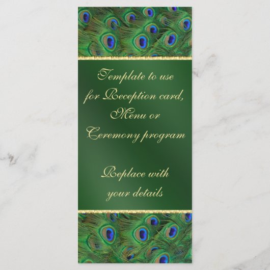 Emerald Green Peacock Wedding Program Rack Kaart (Achterkant)