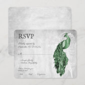 Emerald Green Peacock Wedding RSVP Kaart (Voorkant / Achterkant)