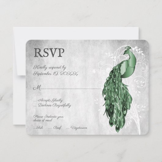 Emerald Green Peacock Wedding RSVP Kaart (Voorkant)