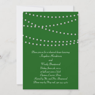 Emerald Green Pearls Rehearsal Dinner Kaart