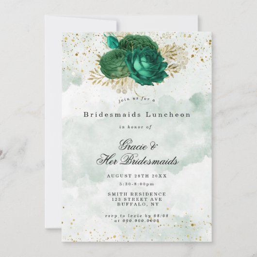 Emerald Green Peony Bridesmaids Luncheon Invite (Voorkant)