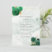 Emerald Green Peony en Gold Engagement Party Kaart (Staand voorkant)