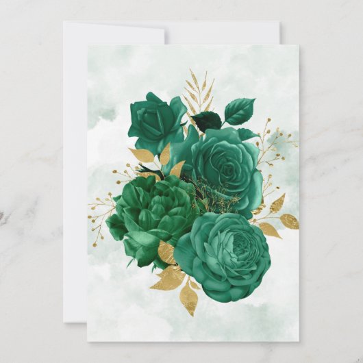 Emerald Green Peony en Gold Engagement Party Kaart (Achterkant)