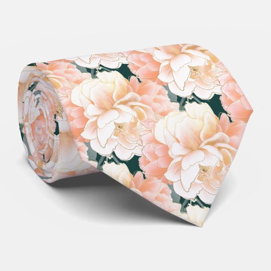 Emerald Green Peony Floral Pattern Wedding Stropdas (Opgerold)