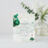 Emerald Green Peony Gold Brunch & Bubble Invite Kaart (Staand voorkant)
