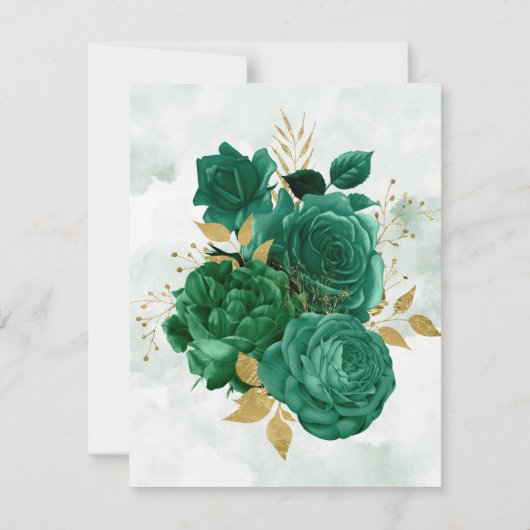 Emerald Green Peony Gold Brunch & Bubble Invite Kaart (Achterkant)