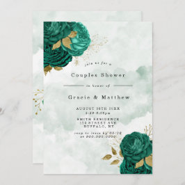 Emerald Green Peony Gold Couples Shower Invites