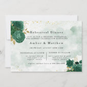 Emerald Green Peony Gold Glitter Rehearsal Dinner Kaart (Voorkant)