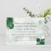 Emerald Green Peony Gold Glitter Rehearsal Dinner Kaart (Staand voorkant)
