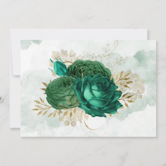 Emerald Green Peony Gold Glitter Rehearsal Dinner Kaart (Achterkant)