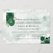 Emerald Green Peony Gold Glitter Rehearsal Dinner