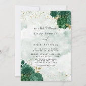 Emerald Green Peony Gold Glitter Wedding Kaart (Voorkant)