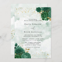 Emerald Green Peony Gold Glitter Wedding