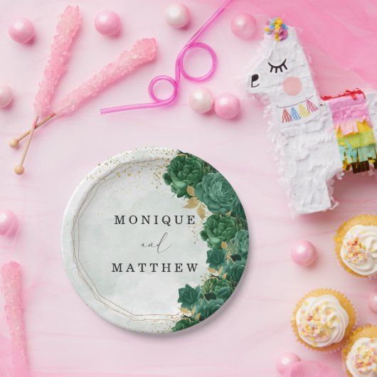 Emerald Green Peony Gold Shine Wedding Papieren Bordje (Feest)