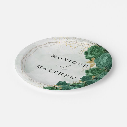Emerald Green Peony Gold Shine Wedding Papieren Bordje (Gekanteld)