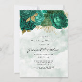 Emerald Green Peony Gold Wedding Shower Invites (Voorkant)