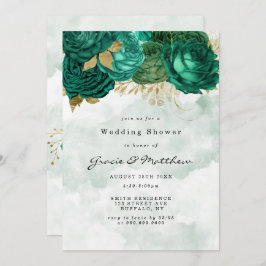 Emerald Green Peony Gold Wedding Shower Invites