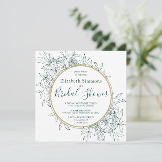 Emerald Green Peony Modern Toile Vrijgezellenfeest Kaart (Staand voorkant)